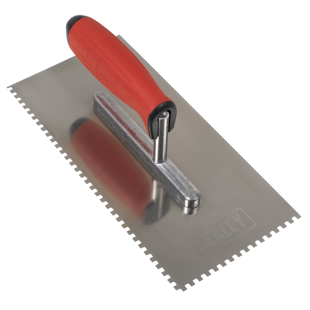 Sealey T7804 Stainless Steel 4mm Notched Trowel with Rubber Handle 270mm