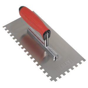 Sealey T7808 Stainless Steel 8mm Notched Trowel with Rubber Handle 270mm