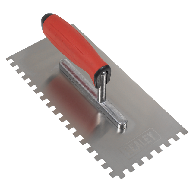 Sealey T7808 Stainless Steel 8mm Notched Trowel with Rubber Handle 270mm
