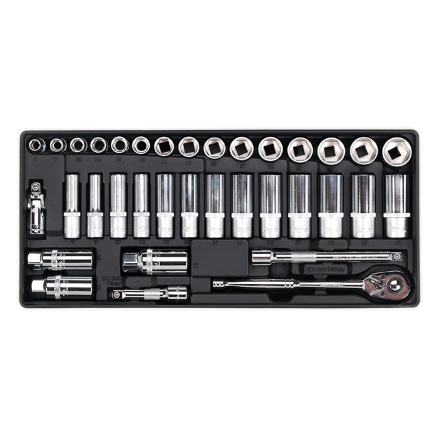 Sealey TBT20 Premier Socket Set with Tool Tray 3/8"Sq Drive 35pc