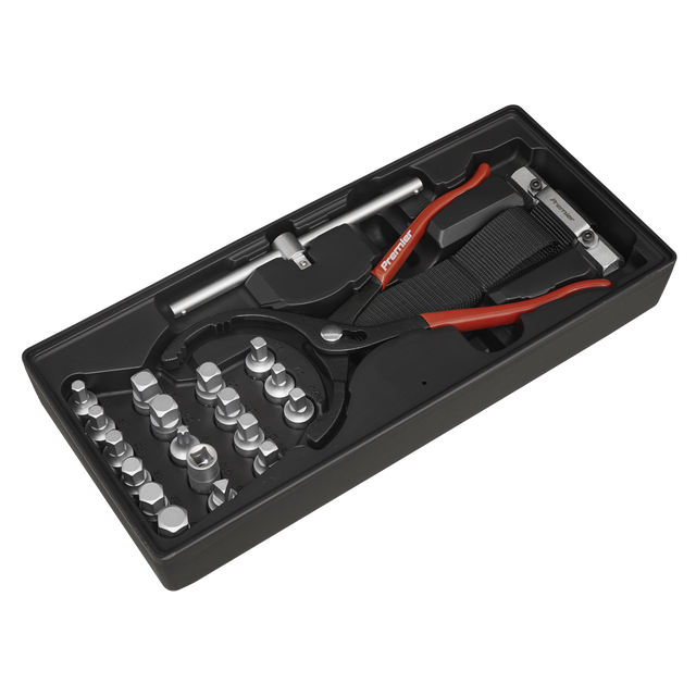 Sealey TBT28 Premier Oil Filter Wrench, Pliers & Drain Key Set with Tool Tray 21pc
