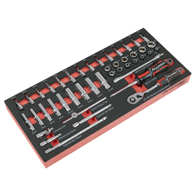 Sealey TBT40 Premier Socket Set with Tool Tray 1/4"Sq Drive 44pc