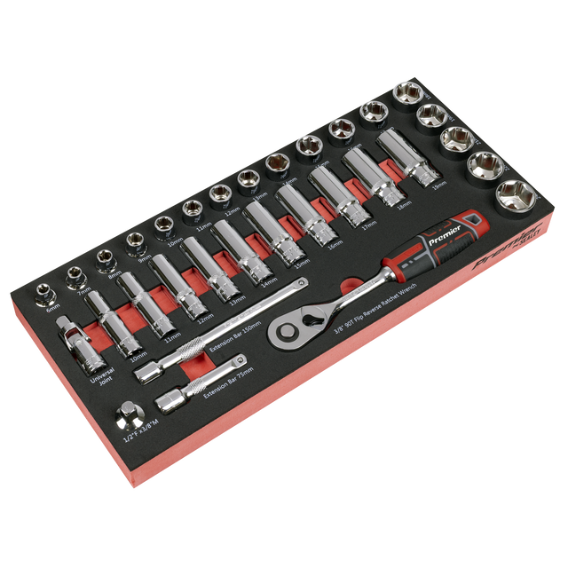 Sealey TBT41 Premier Socket Set with Tool Tray 3/8"Sq Drive 32pc