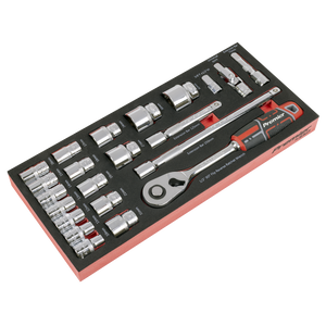 Sealey TBT42 Premier Socket Set with Tool Tray 1/2"Sq Drive 22pc