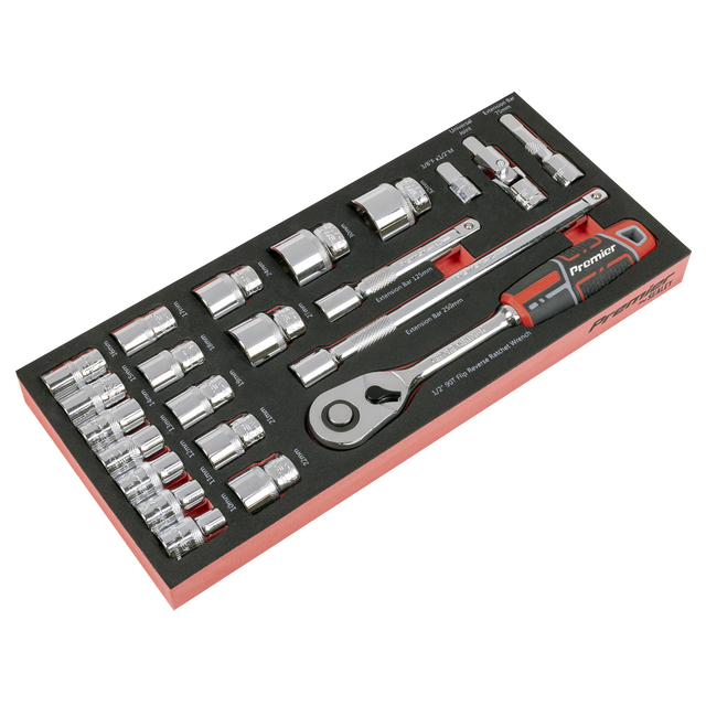 Sealey TBT42 Premier Socket Set with Tool Tray 1/2"Sq Drive 22pc