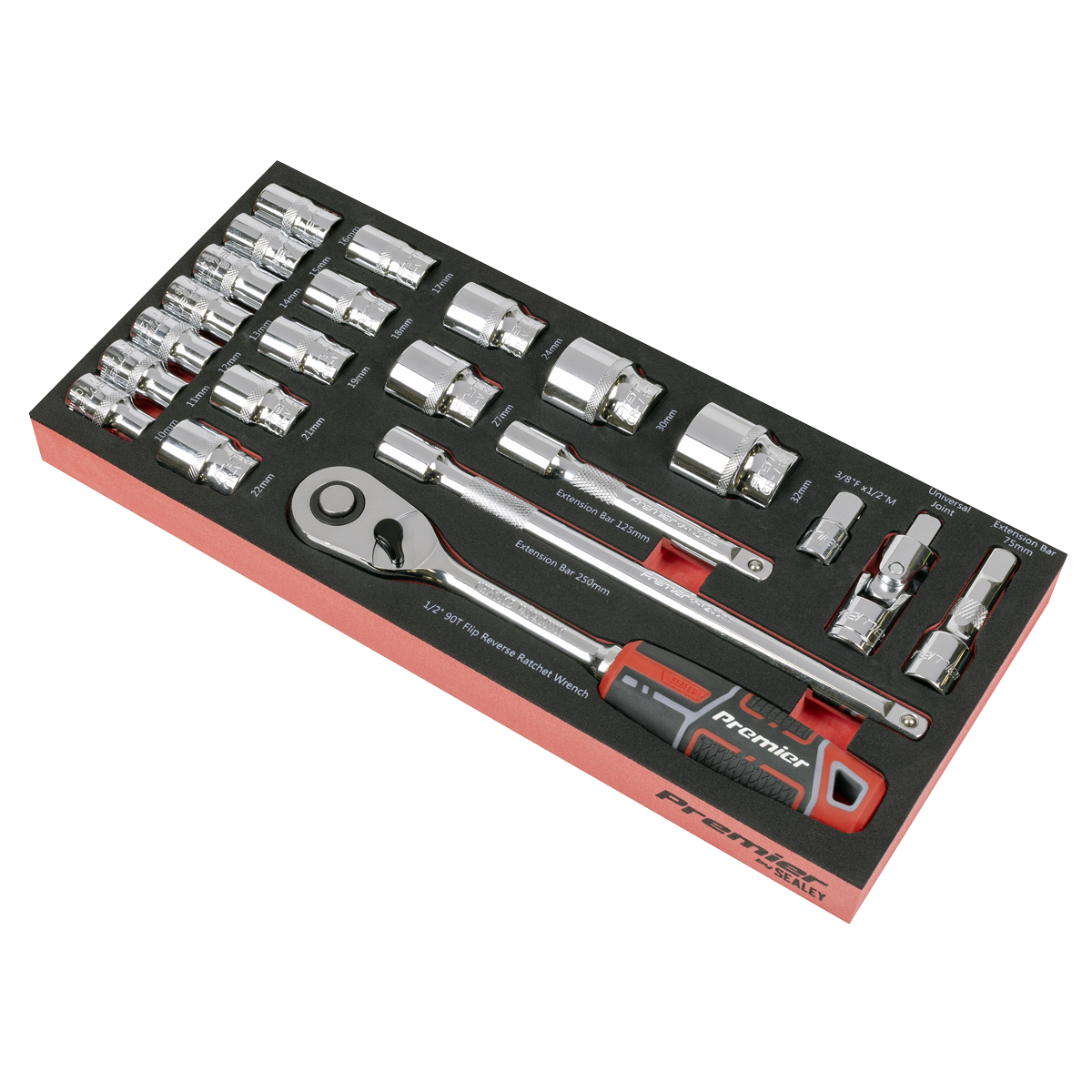Sealey TBT42 Premier Socket Set with Tool Tray 1/2"Sq Drive 22pc - additional view 2