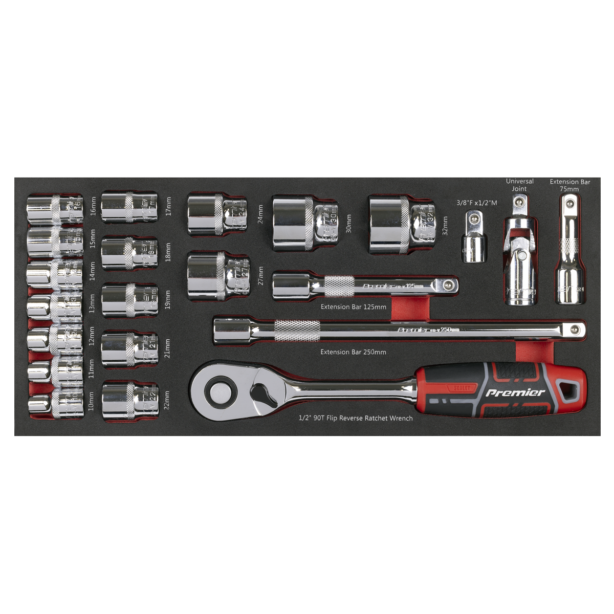 Sealey TBT42 Premier Socket Set with Tool Tray 1/2"Sq Drive 22pc - additional view 3