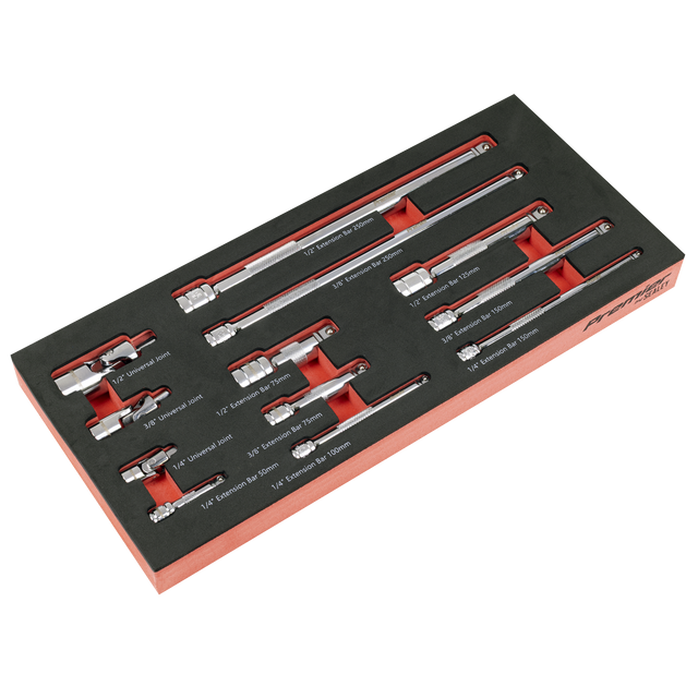 Sealey TBT44 Premier Wobble Extension Bar Set with Tool Tray 1/4", 3/8" & 1/2"Sq Drive 12pc