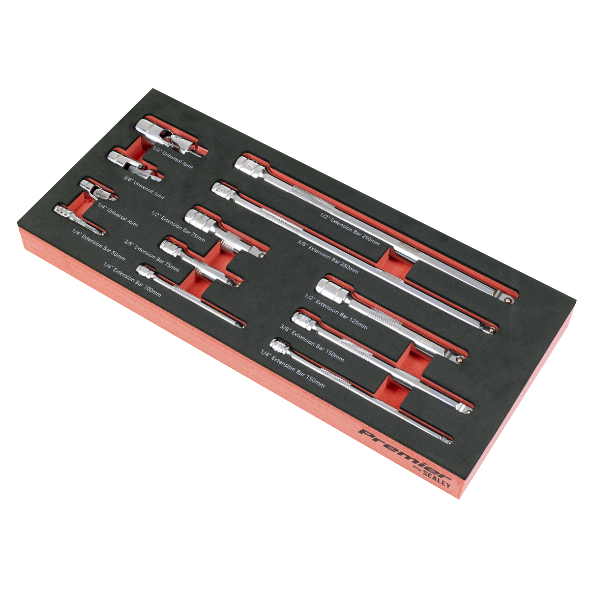 Sealey TBT44 Premier Wobble Extension Bar Set with Tool Tray 1/4", 3/8" & 1/2"Sq Drive 12pc - additional view 6