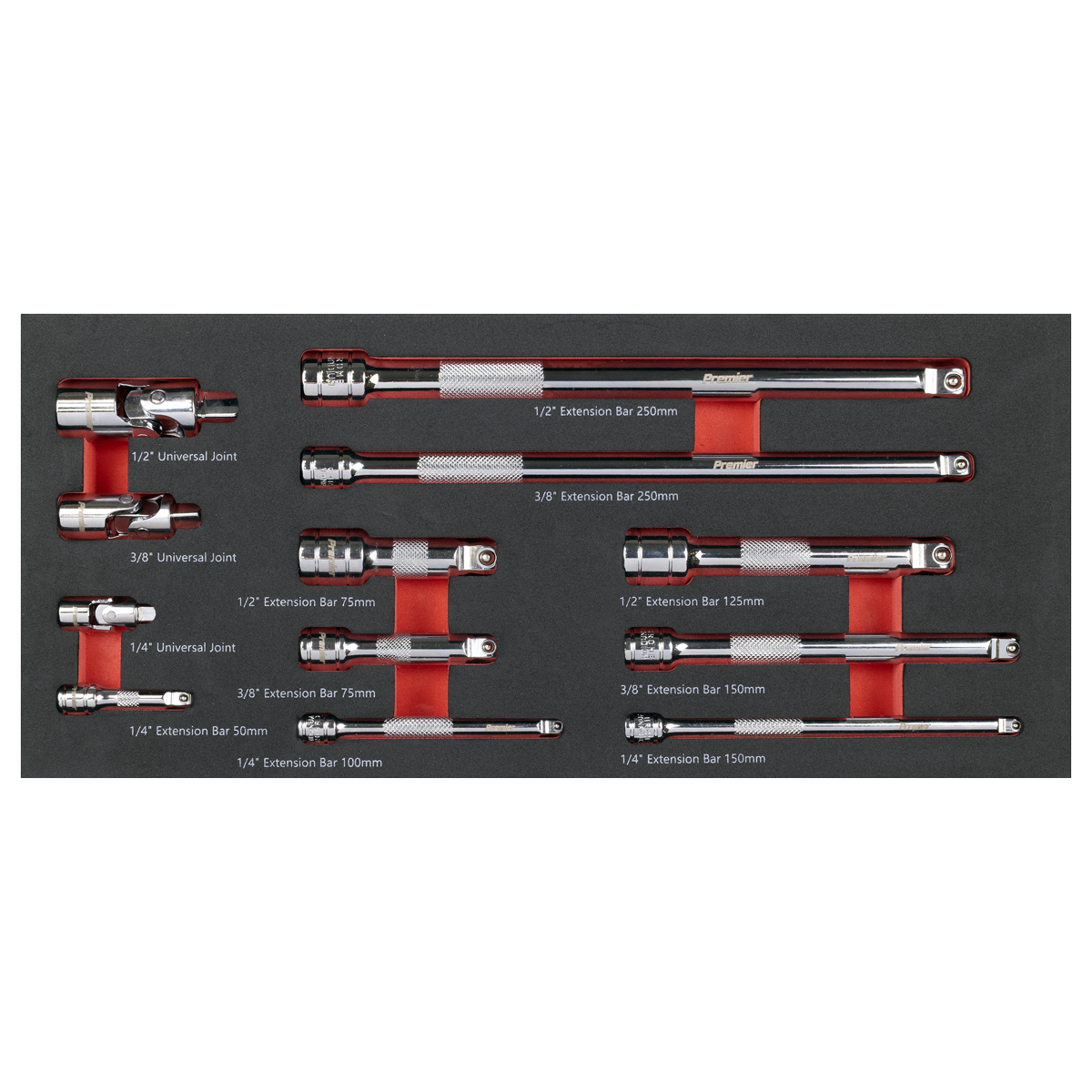 Sealey TBT44 Premier Wobble Extension Bar Set with Tool Tray 1/4", 3/8" & 1/2"Sq Drive 12pc - additional view 7