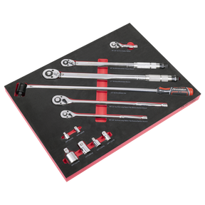 Sealey TBT45 Premier Ratchet, Torque Wrench, Breaker Bar & Socket Adaptor Set with Tool Tray 3/8"Sq & 1/2"Sq Drive 12pc