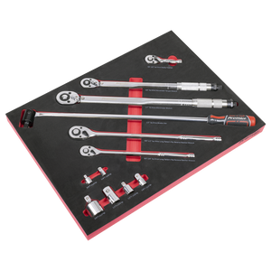 Sealey TBT45 Premier Ratchet, Torque Wrench, Breaker Bar & Socket Adaptor Set with Tool Tray 3/8"Sq & 1/2"Sq Drive 12pc
