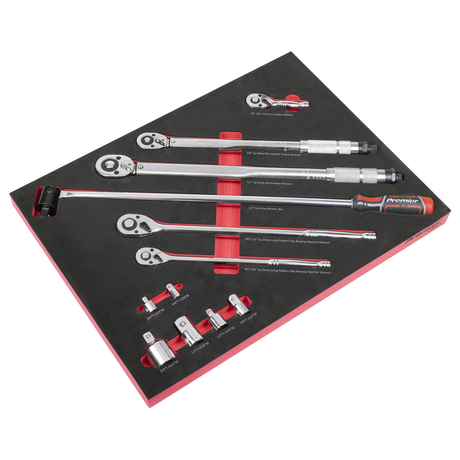 Sealey TBT45 Premier Ratchet, Torque Wrench, Breaker Bar & Socket Adaptor Set with Tool Tray 3/8"Sq & 1/2"Sq Drive 12pc