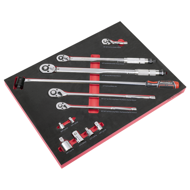 Sealey TBT45 Premier Ratchet, Torque Wrench, Breaker Bar & Socket Adaptor Set with Tool Tray 3/8"Sq & 1/2"Sq Drive 12pc