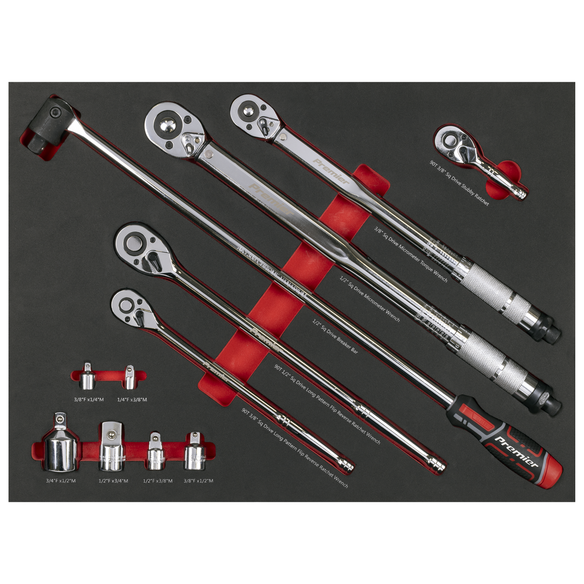 Sealey TBT45 Premier Ratchet, Torque Wrench, Breaker Bar & Socket Adaptor Set with Tool Tray 3/8"Sq & - additional view 6
