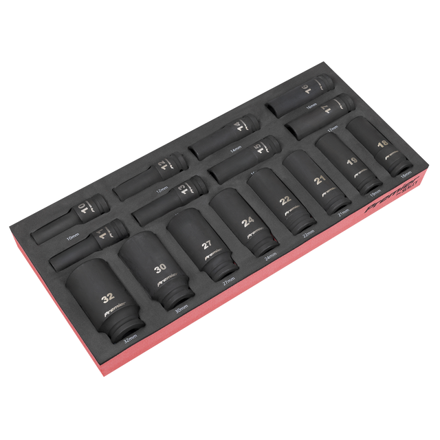 Sealey TBT47 Premier Deep Impact Socket Set with Tool Tray 1/2"Sq Drive 16pc