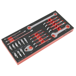 Sealey TBT50 Premier Stubby Combination, TRX-Star* & Crow's Foot Spanner Set with Tool Tray 24pc