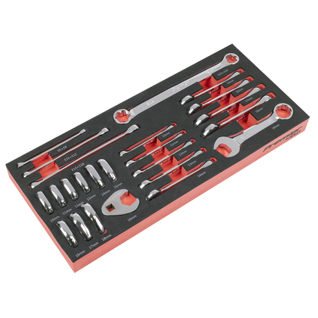 Sealey TBT50 Premier Stubby Combination, TRX-Star* & Crow's Foot Spanner Set with Tool Tray 24pc