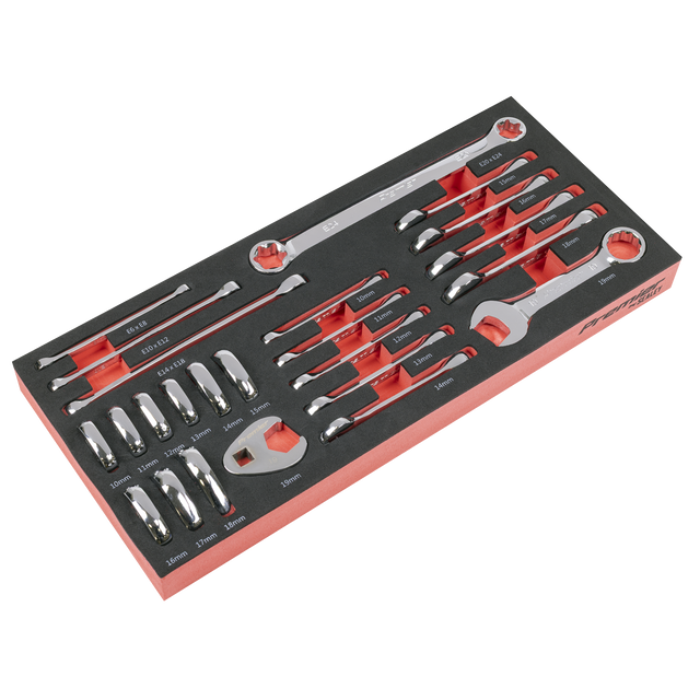 Sealey TBT50 Premier Stubby Combination, TRX-Star* & Crow's Foot Spanner Set with Tool Tray 24pc