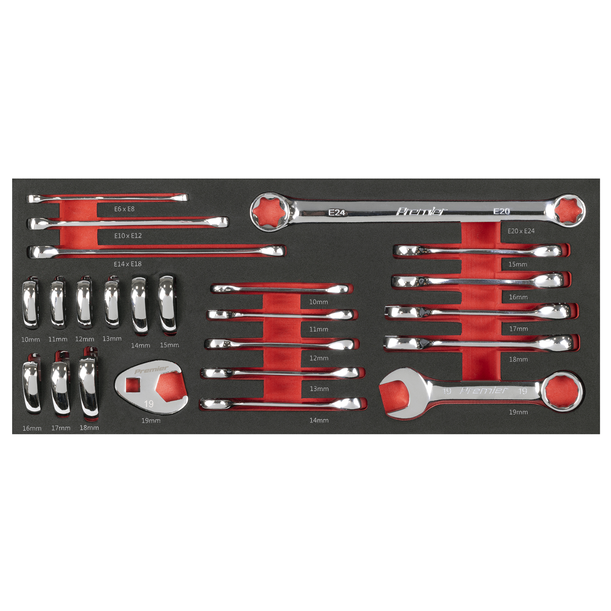 Sealey TBT50 Premier Stubby Combination, TRX-Star* & Crow's Foot Spanner Set with Tool Tray 24pc - additional view 5
