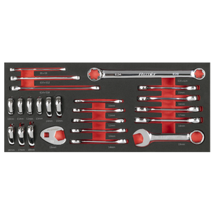 Sealey TBT50 Premier Stubby Combination, TRX-Star* & Crow's Foot Spanner Set with Tool Tray 24pc - additional view 5