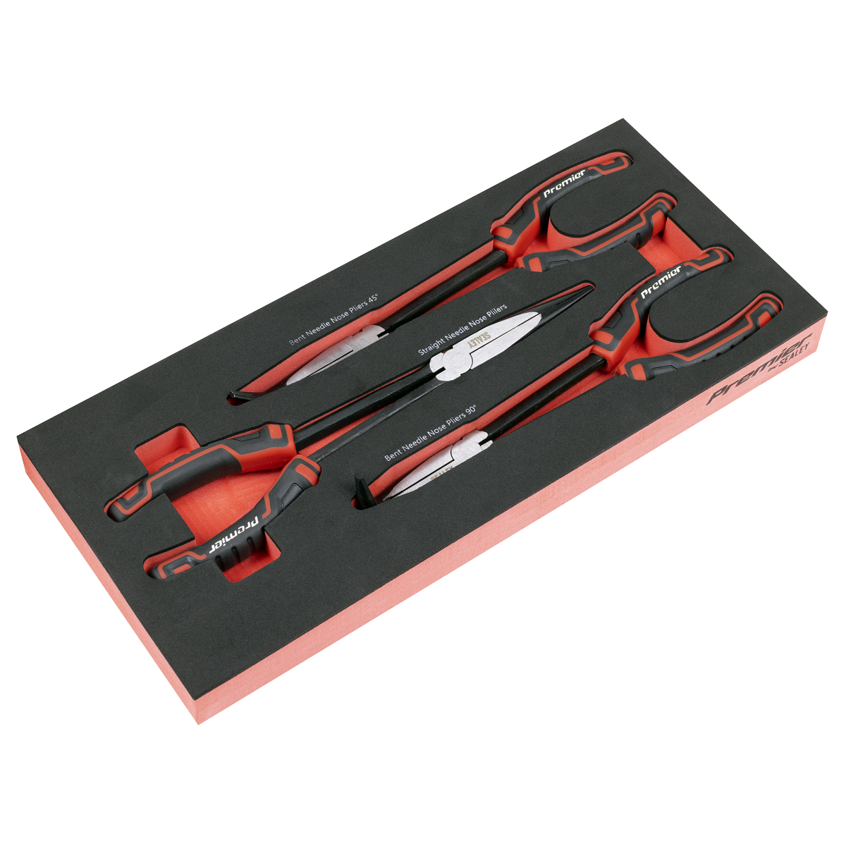Sealey TBT58 Premier Long Needle Nose Pliers Set with Tool Tray 3pc