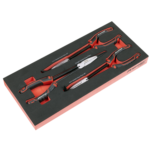 Sealey TBT58 Premier Long Needle Nose Pliers Set with Tool Tray 3pc