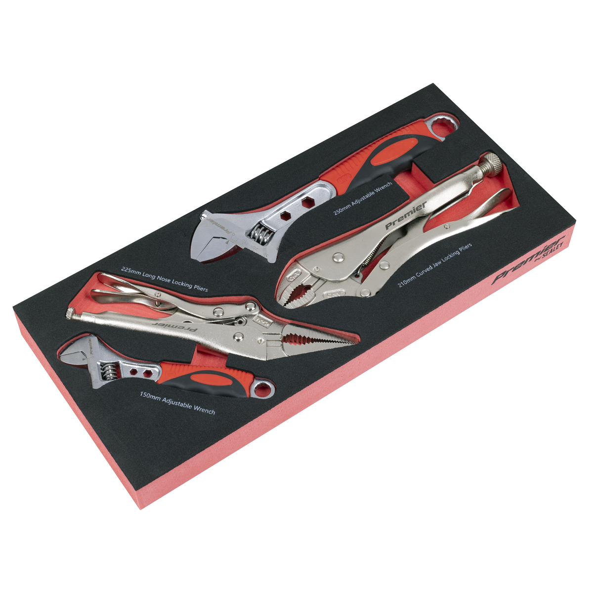 Sealey TBT59 Premier Locking Pliers & Adjustable Wrench Set with Tool Tray 4pc