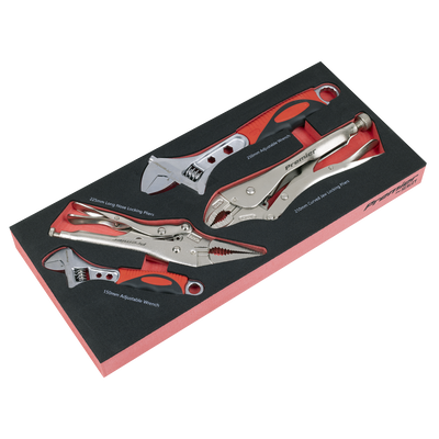 Sealey TBT59 Premier Locking Pliers & Adjustable Wrench Set with Tool Tray 4pc