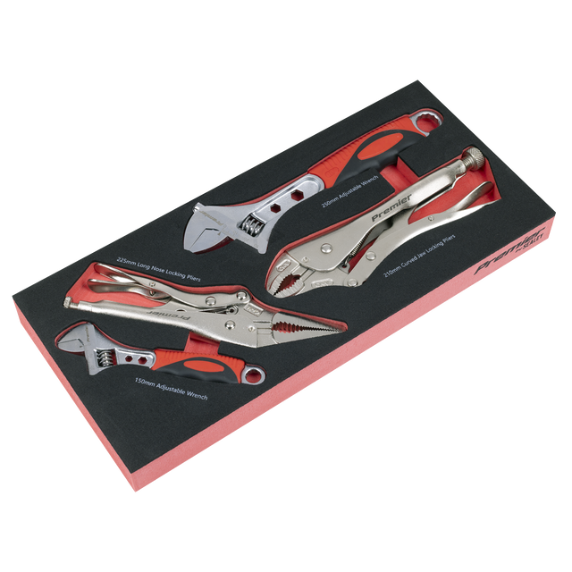 Sealey TBT59 Premier Locking Pliers & Adjustable Wrench Set with Tool Tray 4pc