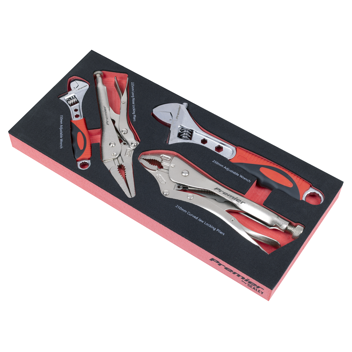 Sealey TBT59 Premier Locking Pliers & Adjustable Wrench Set with Tool Tray 4pc - additional view 2