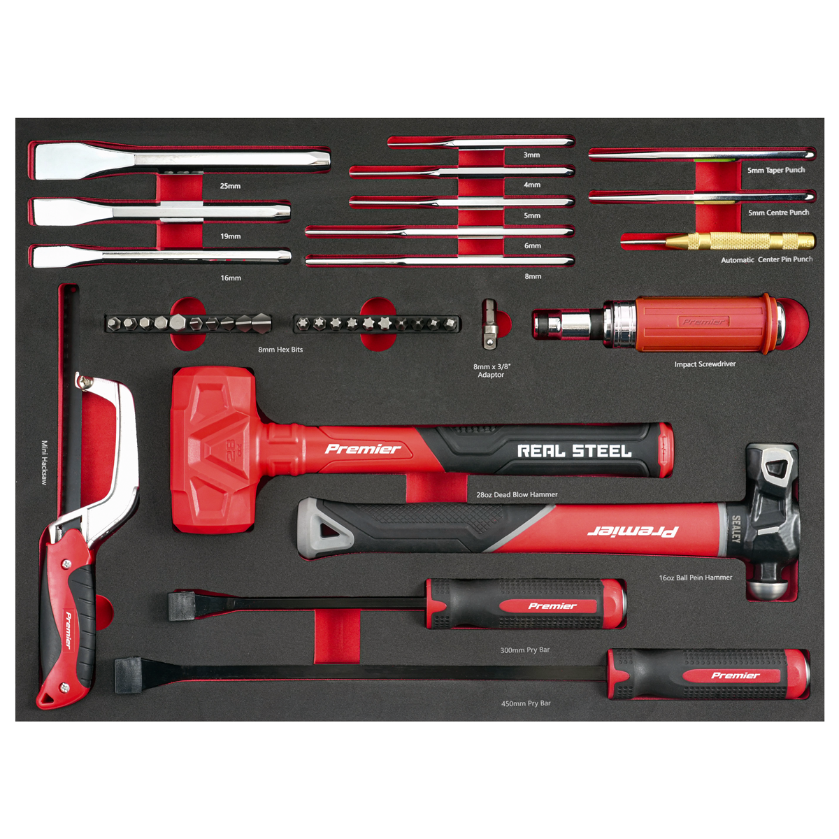 Sealey TBT66 Premier Striking, Pry Bar, Hacksaw & Impact Screwdriver Set with Tool Tray 39pc - additional view 3
