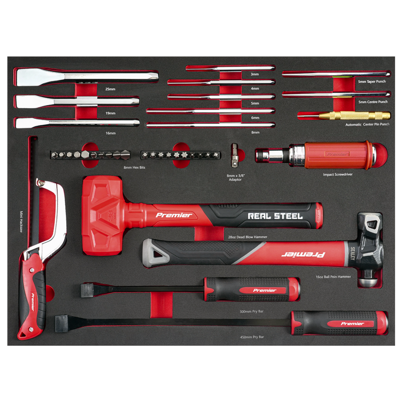 Sealey TBT66 Premier Striking, Pry Bar, Hacksaw & Impact Screwdriver Set with Tool Tray 39pc - additional view 3