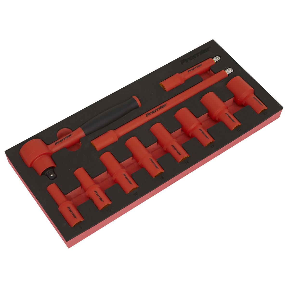 Sealey TBTE01 Premier Insulated Socket Set with Tool Tray 3/8"Sq Drive 11pc - VDE Approved