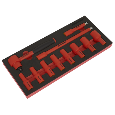 Sealey TBTE01 Premier Insulated Socket Set with Tool Tray 3/8"Sq Drive 11pc - VDE Approved