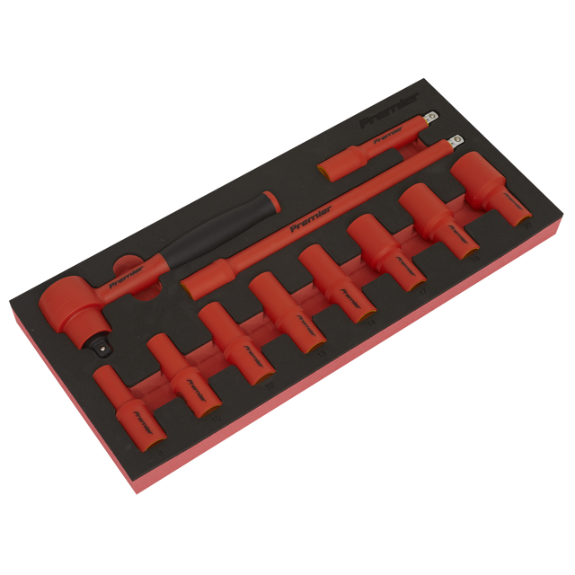 Sealey TBTE01 Premier Insulated Socket Set with Tool Tray 3/8"Sq Drive 11pc - VDE Approved