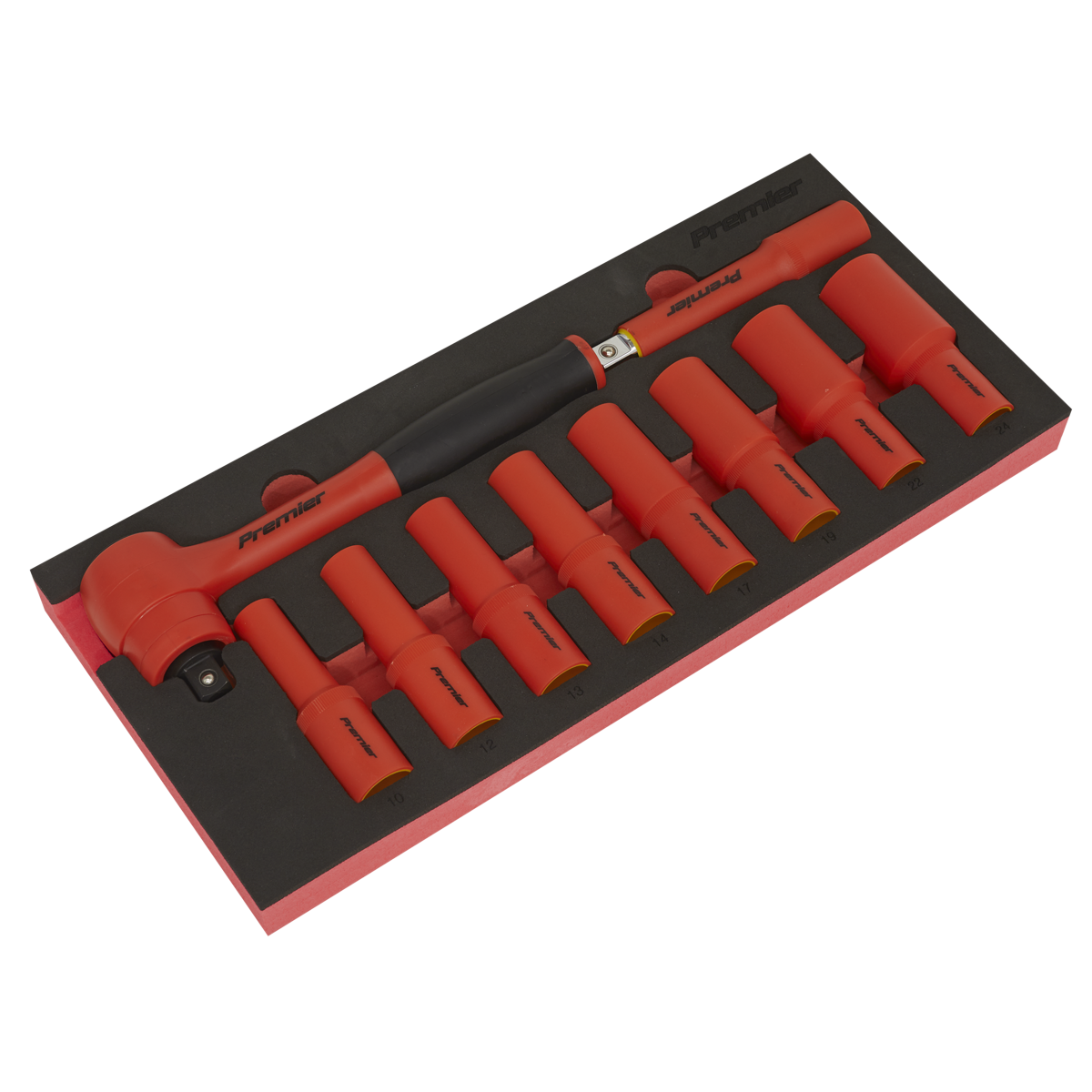 Sealey TBTE11 Premier Insulated Socket Set with Tool Tray 1/2"Sq Drive 10pc - VDE Approved