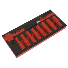 Sealey TBTE11 Premier Insulated Socket Set with Tool Tray 1/2"Sq Drive 10pc - VDE Approved