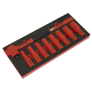 Sealey TBTE11 Premier Insulated Socket Set with Tool Tray 1/2"Sq Drive 10pc - VDE Approved