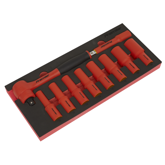 Sealey TBTE11 Premier Insulated Socket Set with Tool Tray 1/2"Sq Drive 10pc - VDE Approved