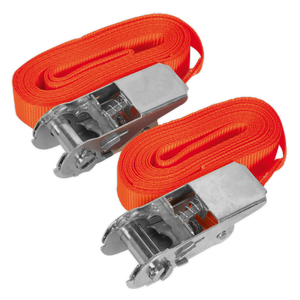 Sealey TD05045E Self-Securing Ratchet Straps 25mm x 4.5m 500kg Breaking Strength - Pair