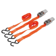 Sealey TD0540S2 Ratchet Straps Polyester Webbing with S-Hooks 25mm x 4m 500kg Breaking Strength - Pair