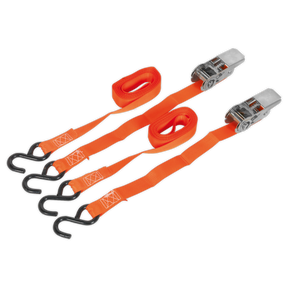 Sealey TD0540S2 Ratchet Straps Polyester Webbing with S-Hooks 25mm x 4m 500kg Breaking Strength - Pair