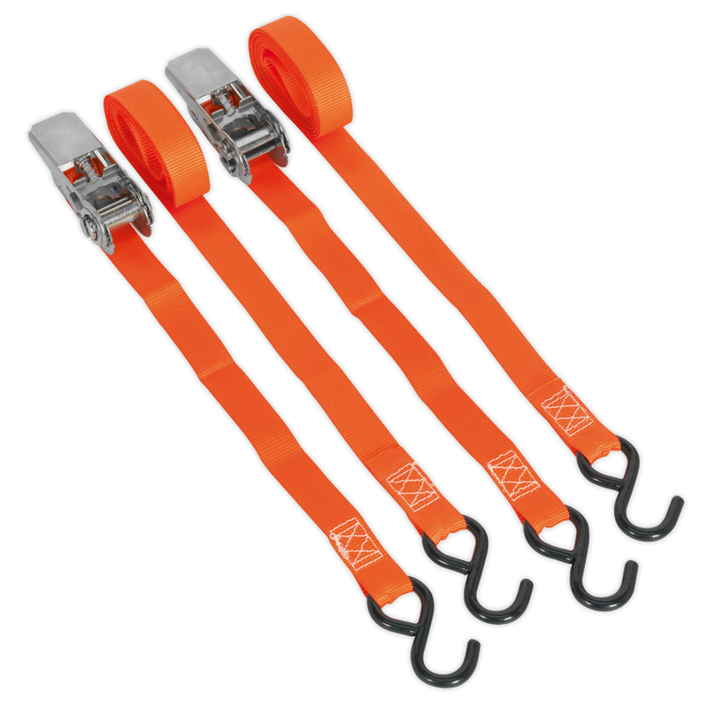 Sealey TD0540S2 Ratchet Straps Polyester Webbing with S-Hooks 25mm x 4m 500kg Breaking Strength - Pair - additional view 3