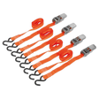 Sealey TD0540S4 Ratchet Straps Polyester Webbing with S-Hooks 25mm x 4m 500kg Breaking Strength - 2 Pairs
