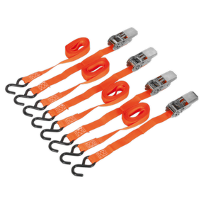 Sealey TD0540S4 Ratchet Straps Polyester Webbing with S-Hooks 25mm x 4m 500kg Breaking Strength - 2 Pairs