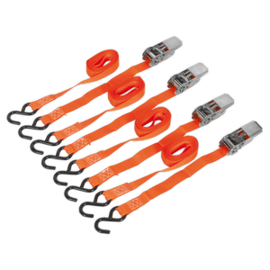 Sealey TD0540S4 Ratchet Straps Polyester Webbing with S-Hooks 25mm x 4m 500kg Breaking Strength - 2 Pairs