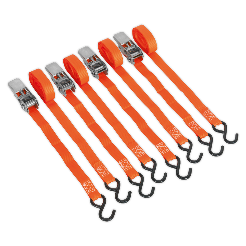Sealey TD0540S4 Ratchet Straps Polyester Webbing with S-Hooks 25mm x 4m 500kg Breaking Strength - 2 Pairs - additional view 2