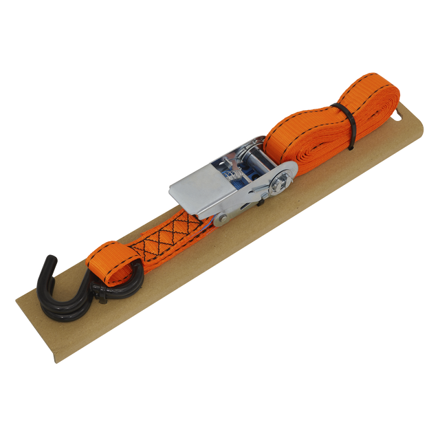 Sealey TD0635S Ratchet Strap Polyester Webbing S-Hook with Corner Protector 25mm x 5m 600kg Breaking Strength