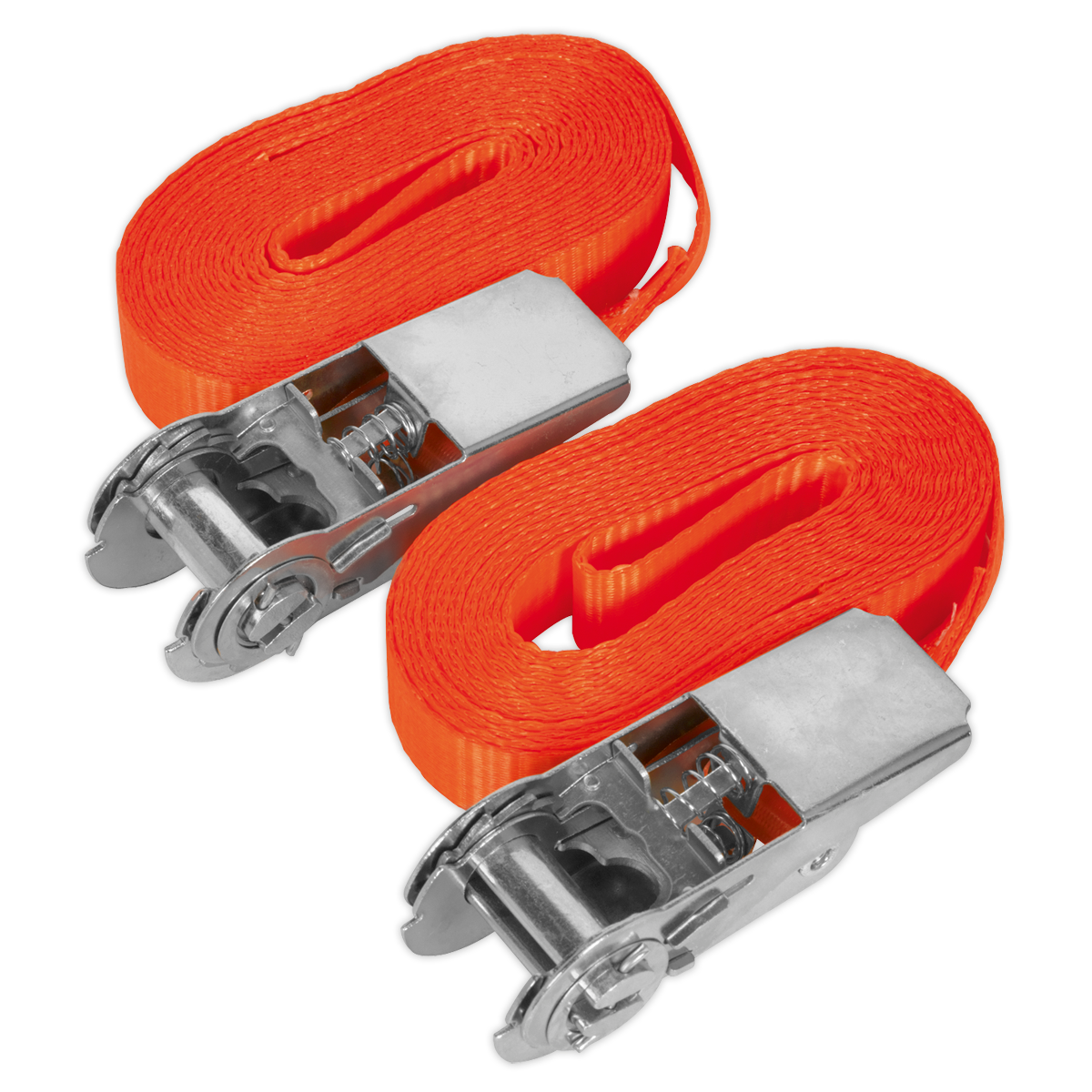 Sealey TD08045E Self-Securing Ratchet Straps 25mm x 4.5m 800kg Breaking Strength - Pair